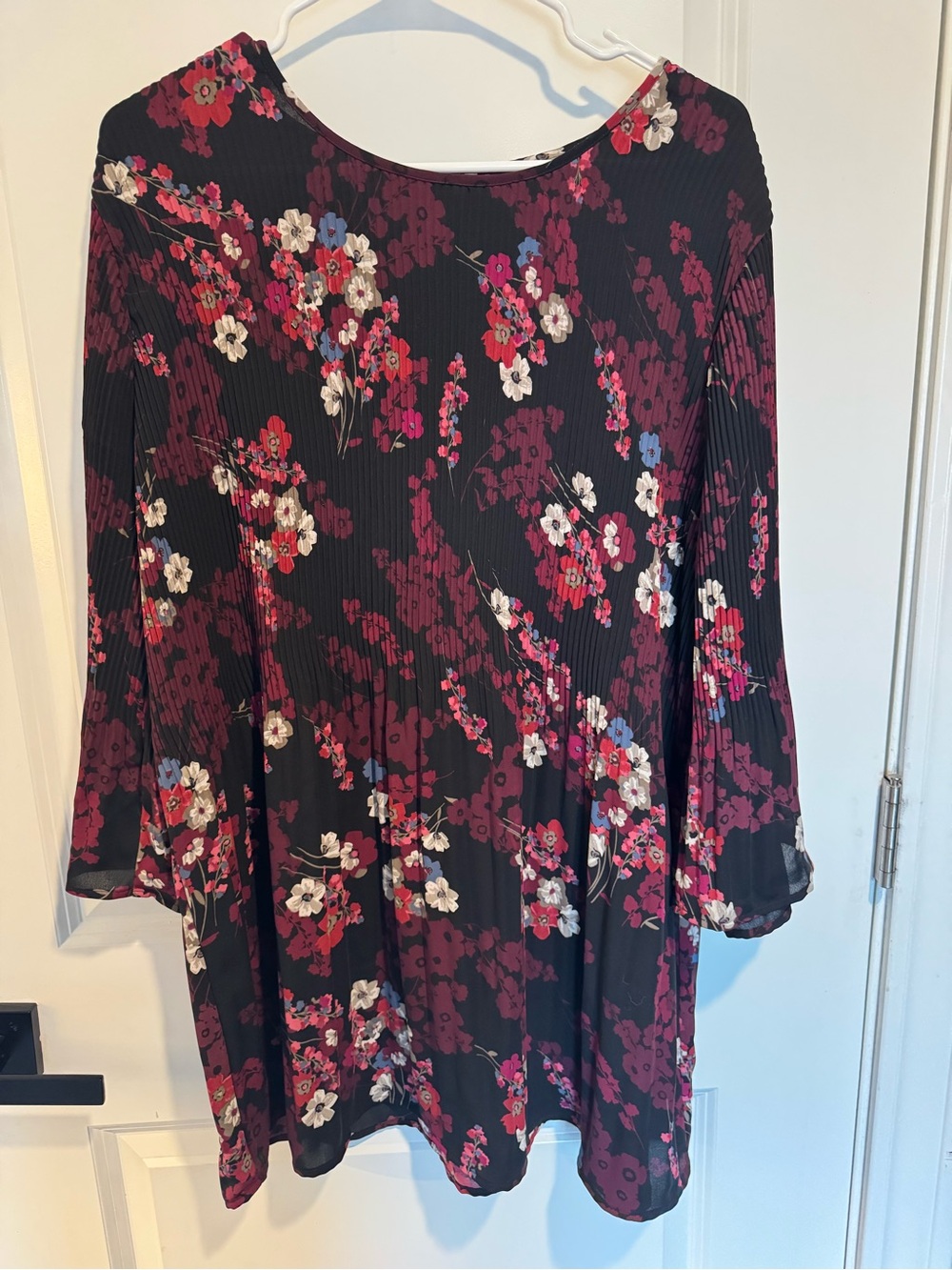 J. Jill Black Floral A-Line Dress with Pink & White Blossoms